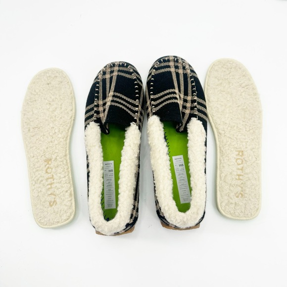 ROTHY’S The Slippers Wool Sherpa Black and Camel Plaid Size 8 NWOB - Picture 9 of 11